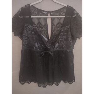 Very Sexy XL Black Lace Top With Deep‎ V Neckline By Allen B